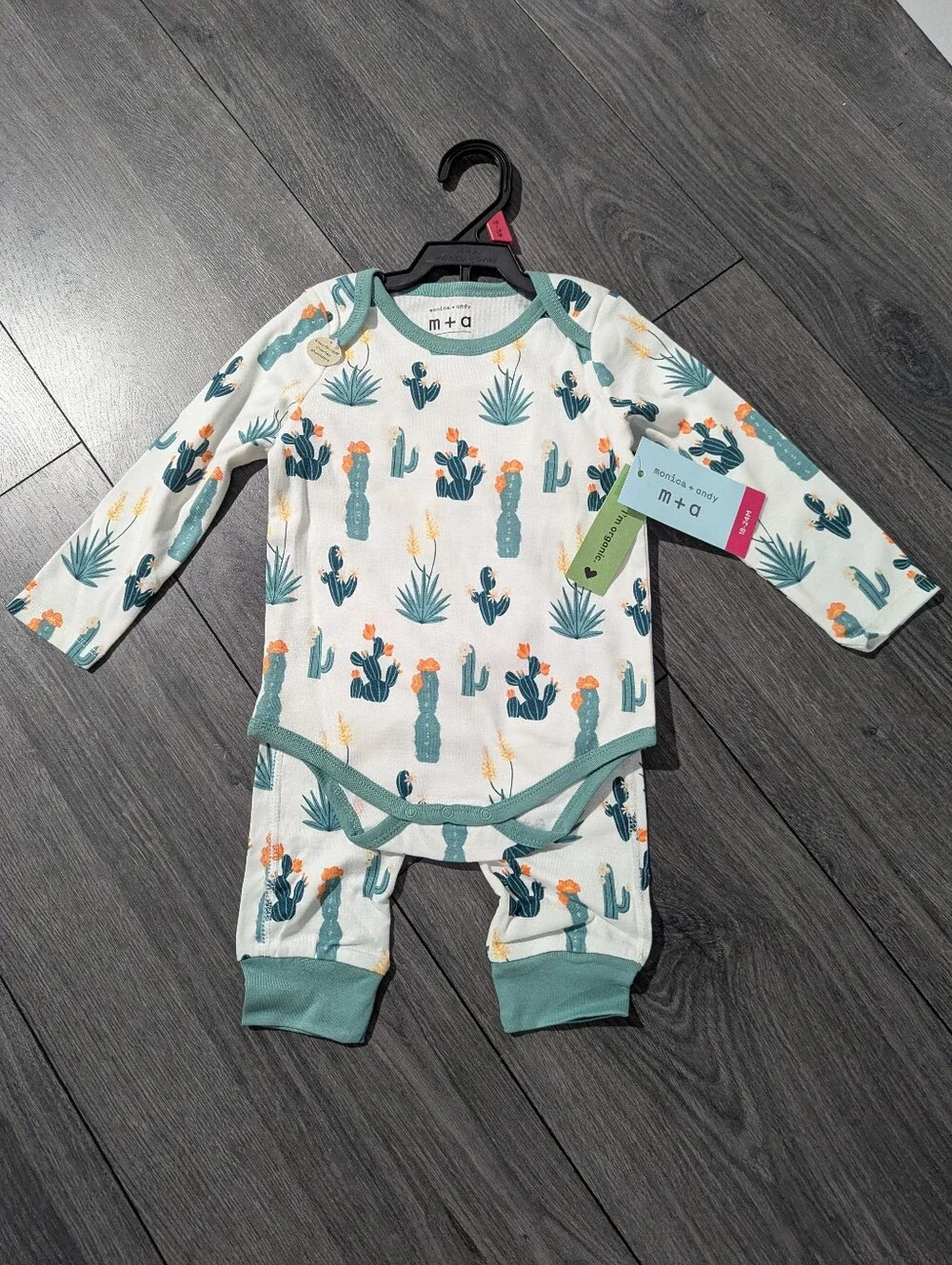 M+O GOTS Certified Organic Cotton Light Blue Cactus Print Long Sleeve Set